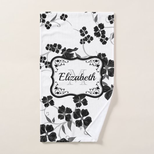 Floral noir et blanc (Serviette à main)