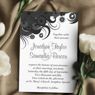 Floral Noir et Blanc 5" x 7" Invitations de mariag
