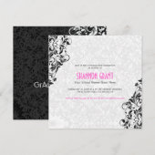 Floral noir et blanc Damas-Elegant Invitation Grad (Devant / Derrière)