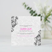 Floral noir et blanc Damas-Elegant Invitation Grad (Debout devant)