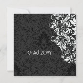 Floral noir et blanc Damas-Elegant Invitation Grad (Dos)