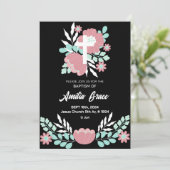 Floral Noir et Blanc Elégant baptême Invitation (Debout devant)