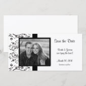 Floral noir et blanc Enregistrer la date Carte pho (Devant / Derrière)