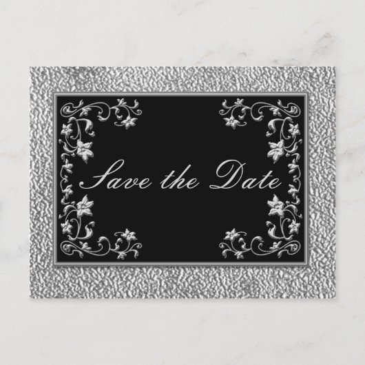 Floral noir et blanc Enregistrer la date Carte pos (Devant)