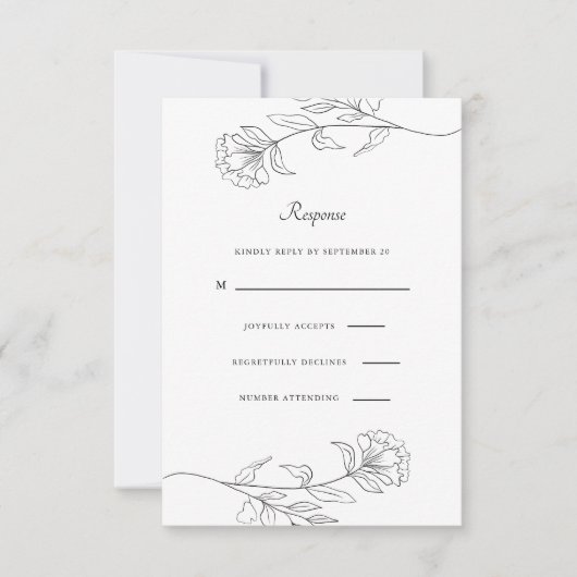 Floral noir et blanc moderne Rsvp (Devant)