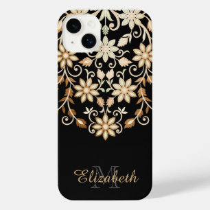 Floral noir et or élégant