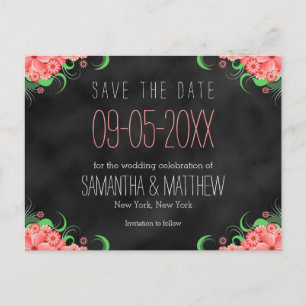 Floral noir et rose Enregistrer la date Cartes pos