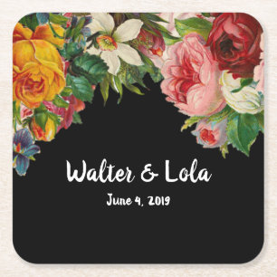 Floral Noir Vierkante Kartonnen Onderzetter