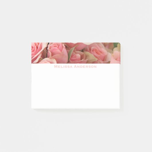 Floral Notes, roze rozen, jouw naam toevoegen Post-it® Notes (Voorkant)