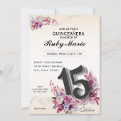 Floral Number 15 Rose Tones Quinceanera Invitation (Devant)