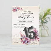 Floral Number 15 Rose Tones Quinceanera Invitation (Debout devant)