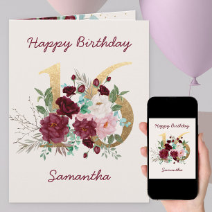 Floral Number 16 Personalized 16th Birthday Card Kaart