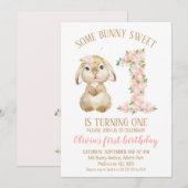 Floral Number Bunny Rabbit 1st Birthday Invitation Kaart (Voorkant / Achterkant)