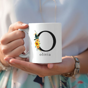 Floral O Monogram Mok met bewerkbare naam