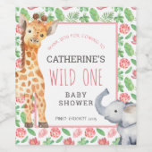Floral Oerwoud Safari Baby shower Hartelijk dank Wijn Etiket (Enkel label)