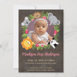 Floral Oerwoud Safari Krans Baby Girl Aankondiging