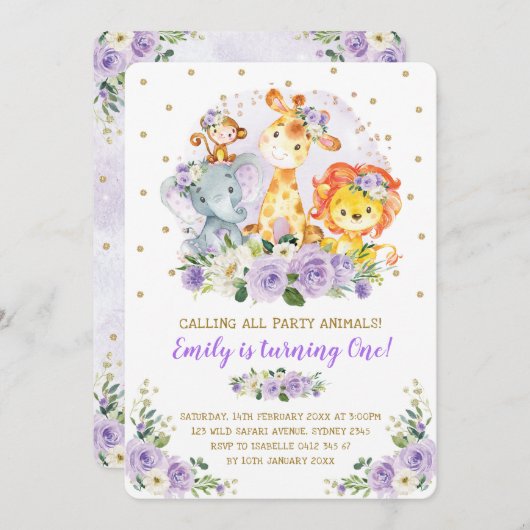Floral Oerwoud Safari Wild Party Animals Verjaarda Kaart (Voorkant / Achterkant)