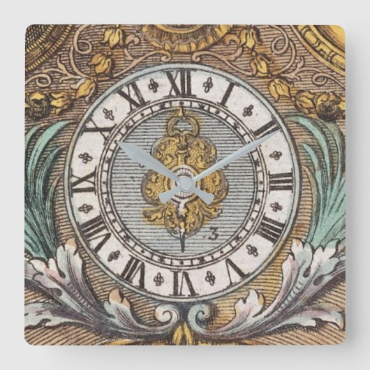 Floral Old Clock Decor Roman Numerals Vierkante Klok (Voorkant)