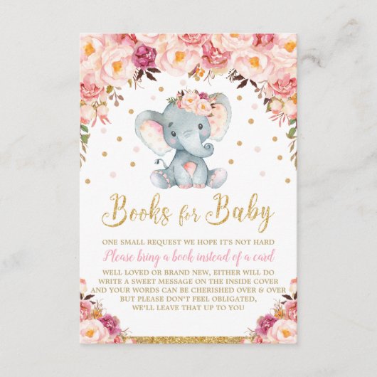Floral Olifant Baby shower Breng een Boek Kaart Me (Voorkant)