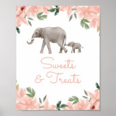 Floral Olifant Meisje Baby shower Snoepjes en Trea Poster (Voorkant)