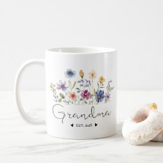 Floral Oma Baby Aankondigingsgeschenken EST 2025 Koffiemok
