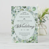 Floral omgeven Eucalyptus Greenery Wedding Kaart (Staand voorkant)