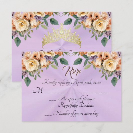 Floral on Lavender Quinceanera RSVP (Devant / Derrière)
