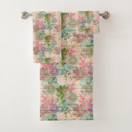 Floral on Wood Trendy Popular Elegant Vintage Bad Handdoek