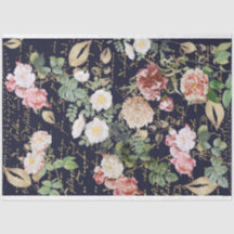 Floral ontkoppelen roze Rozen marineblauw goud