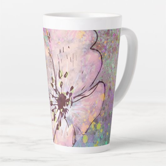 Floral ontwerp met plakverf latte mok (Rechterhoek)