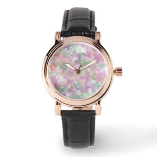 Floral ontworpen vrouwen zwart lederen band horlog horloge