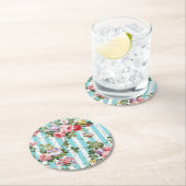 Floral op Antiek blauwe streep Ronde Kartonnen Onderzetter (Insitu)