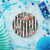 Floral op de weetherde zwarte streep papieren bordje (Feest)