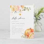 Floral Orange Autumn Citrouille Invitation Baby sh (Debout devant)
