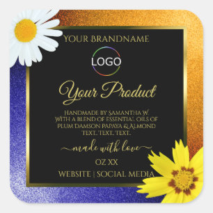 Floral Orange Bleu Noir produit Étiquettes avec lo