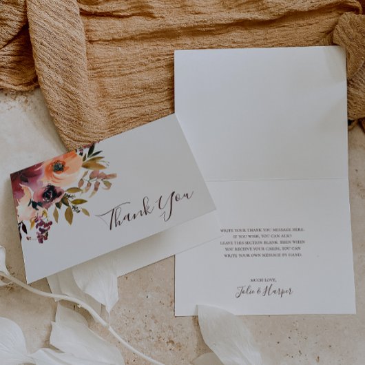 Floral Orange Bourgogne | Carte de remerciements b