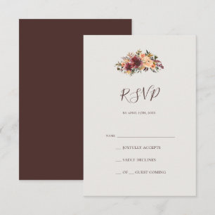 Floral Orange Bourgogne Carte RSVP beige