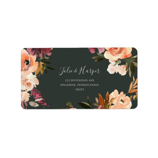 Floral Orange Bourgogne | Étiquettes de adresse RS (Devant)