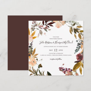 Floral Orange Bourgogne FAIRE-PART DE MARIAGE CA