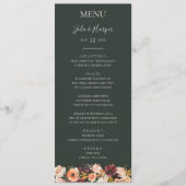 Floral Orange Bourgogne | Menu Dîner Mariage Vert (Devant)