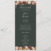 Floral Orange Bourgogne | Programme de mariage ver (Devant)