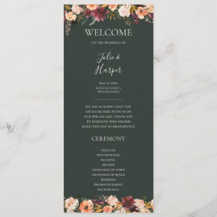 Floral Orange Bourgogne   Programme de mariage ver