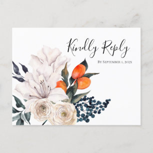 Floral orange et blanc mariage carte postale Rsvp