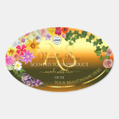 Floral Orange Gradient Produit Étiquette Monogramm (Devant)