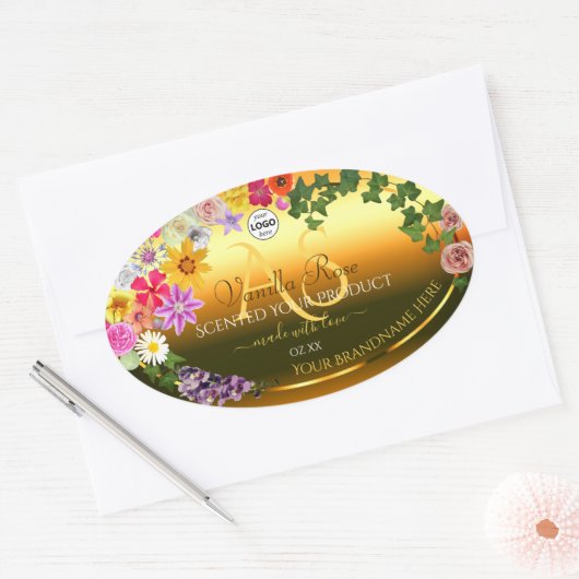 Floral Orange Gradient Produit Étiquette Monogramm (Enveloppe)
