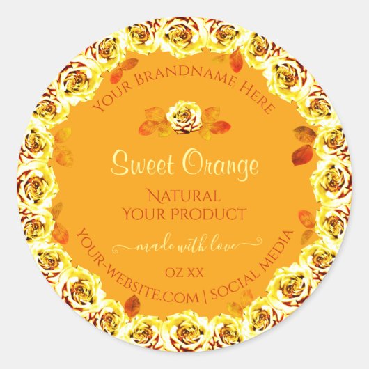 Floral Orange Jaune Étiquette d'emballage de produ (Devant)