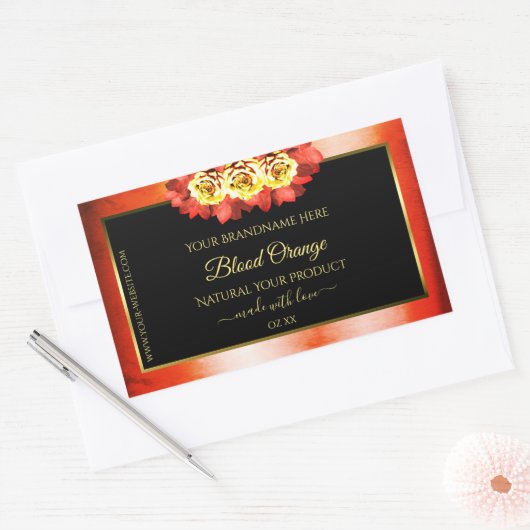 Floral Orange rouge marbre noir Étiquette de produ (Enveloppe)