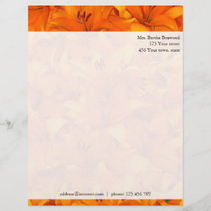 Floral Oranje Garden Lilies Aangepast adres Custom Briefhoofd