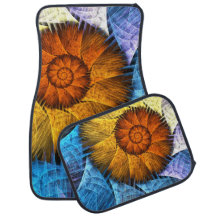 Floral Oranje Geel Blauw Abstracte Kunst