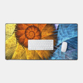 Floral Oranje Geel Blauw Abstracte Kunst Bureaumat (Keyboard & Muis)